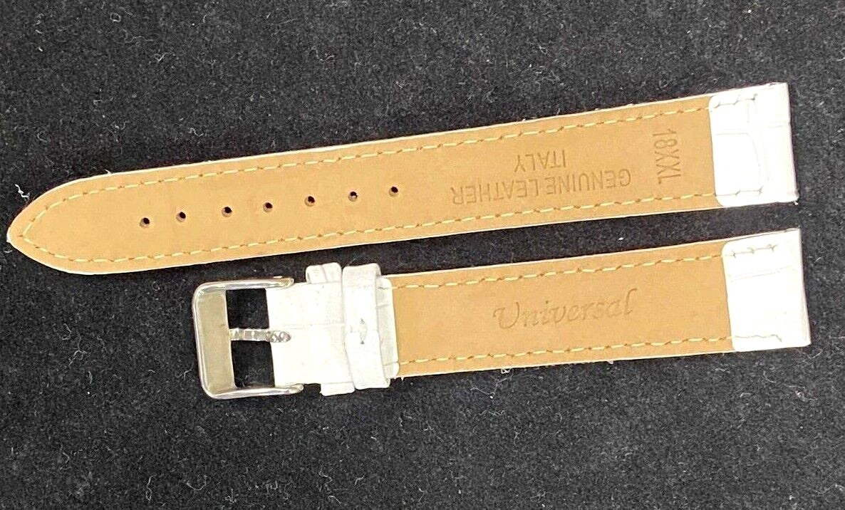 Watch Band Genuine Leather Alligator White(PADDED) 16,18,20,22,24mm XXL