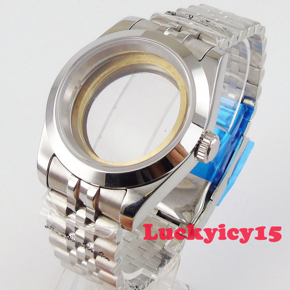 Sapphire glass Plolished 36mm watch case fit for ETA 2836 NH35 movement bracelet