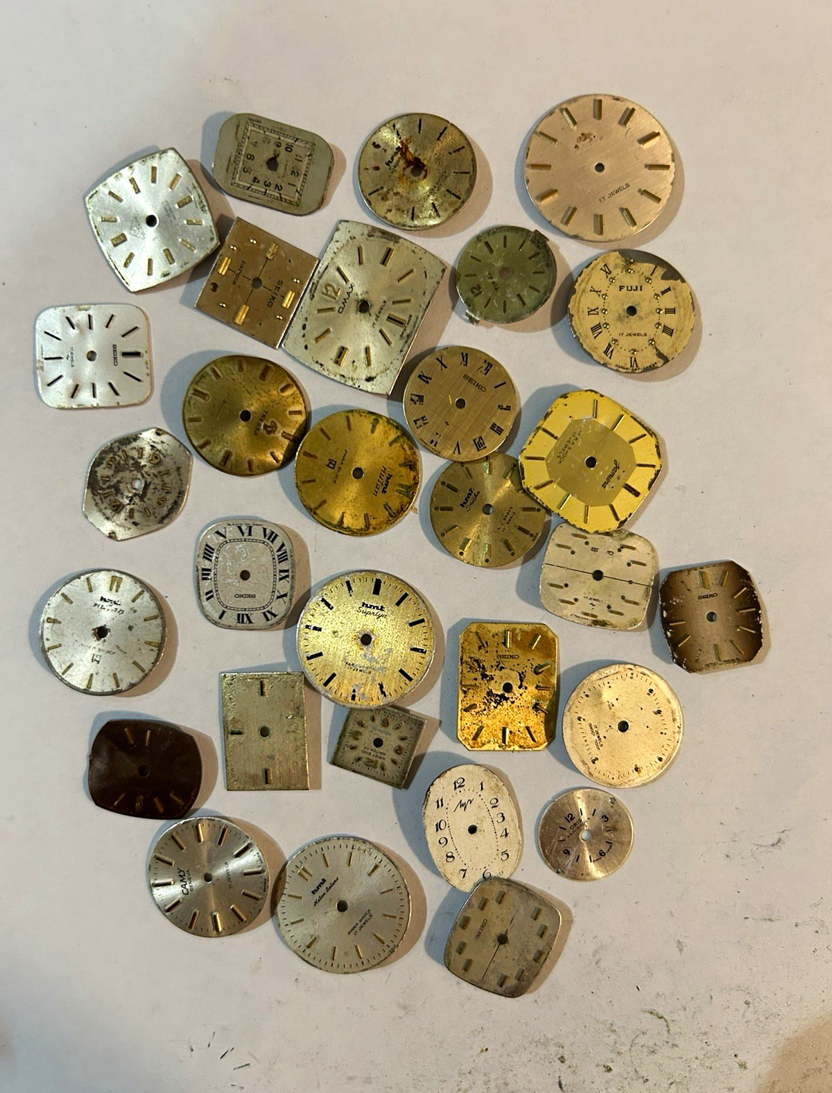 30 Vintage Watch Dials Lot Seiko Fuji Camy Swiss Japan Parts Repair Watchmaker