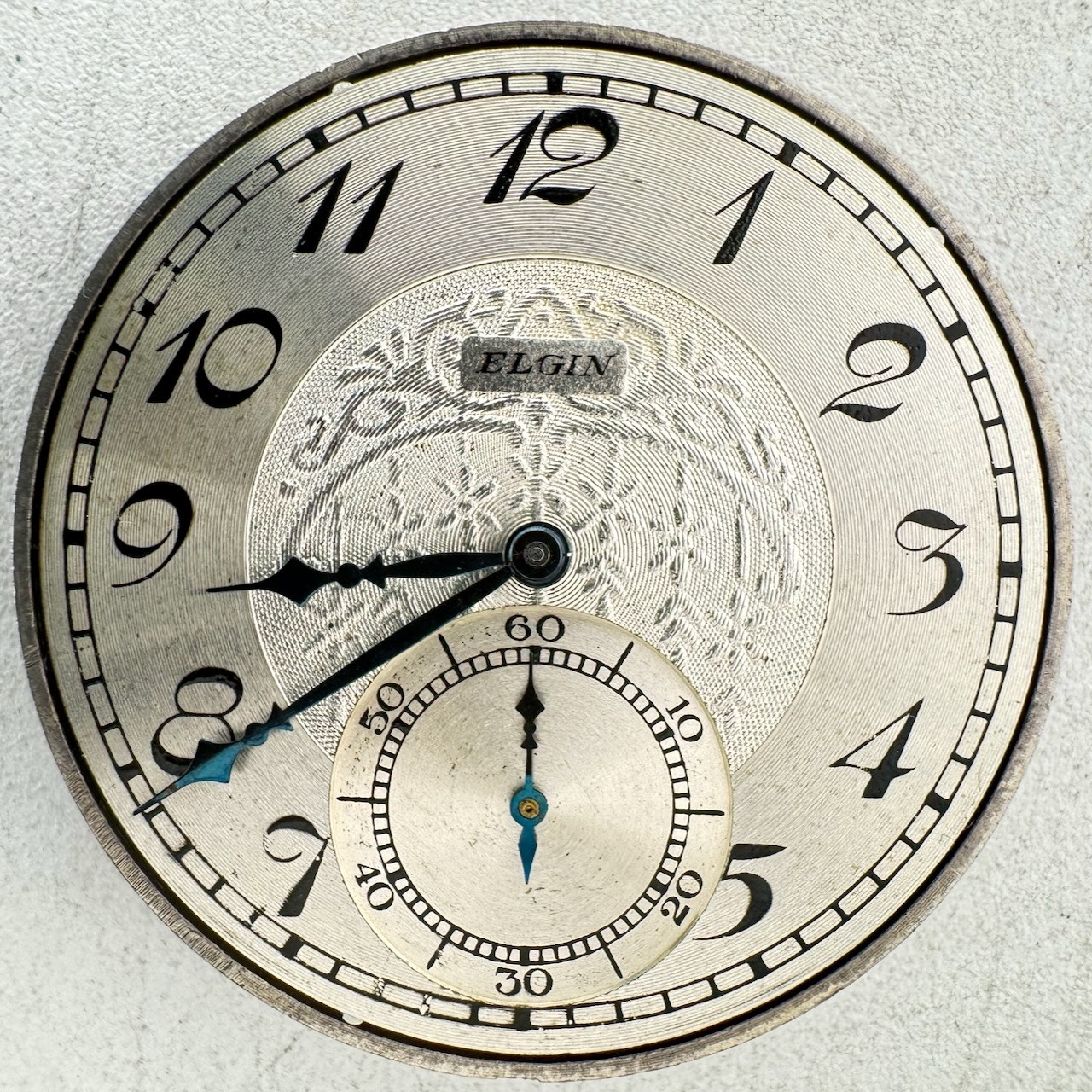 Antique 12s Elgin Metallic Center Speckled Dial 17J Pocket Watch Movement 345