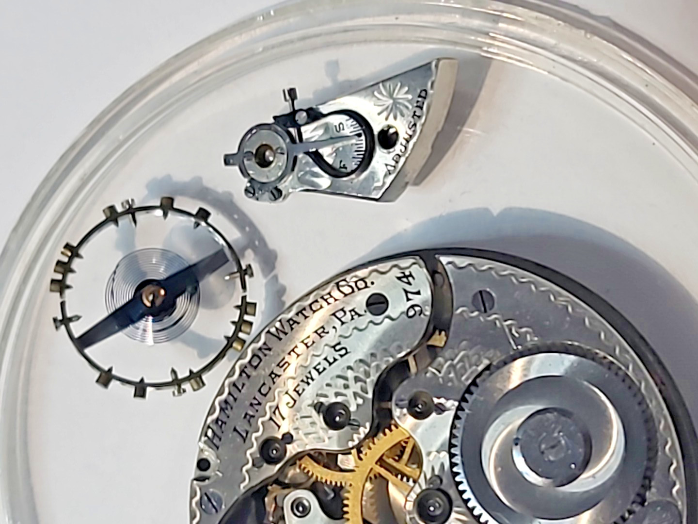 Antique Hamilton Pocket watch movement Grade 974 17 jewel 16 size circa 1918
