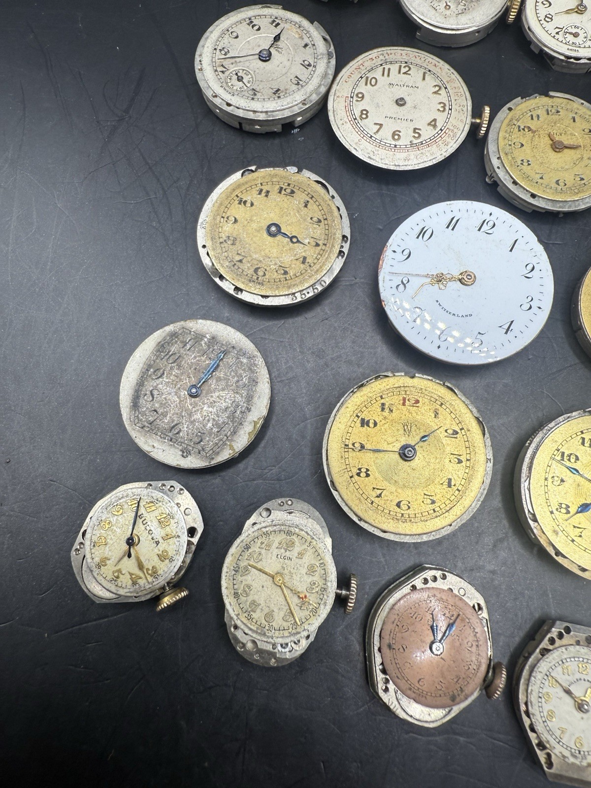 LOT of 36 Vintage Ladies Watch Movements & Dials For Parts/Repair Various Brands