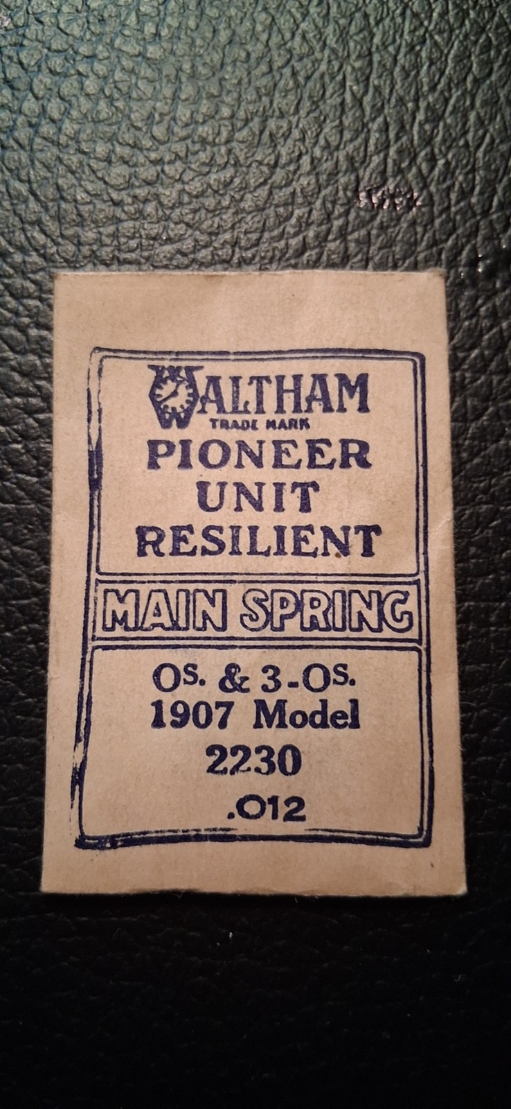 WALTHAM PIONEER UNIT RESILIENT 1907 Model No. 2230 MAIN SPRING