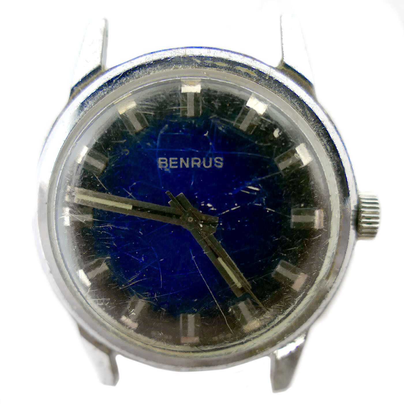 BENRUS 8091 425 BASE METAL BEZEL STAINLESS STEEL WATCH CASE FOR PARTS OR REPAIRS