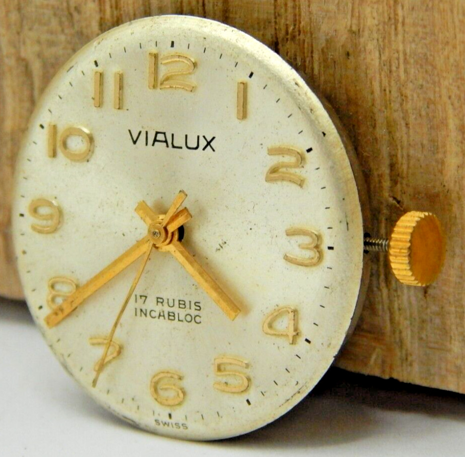 Vintage Moeris 11 1/2D 17 jewel men’s wrist watch movement with dial and hands