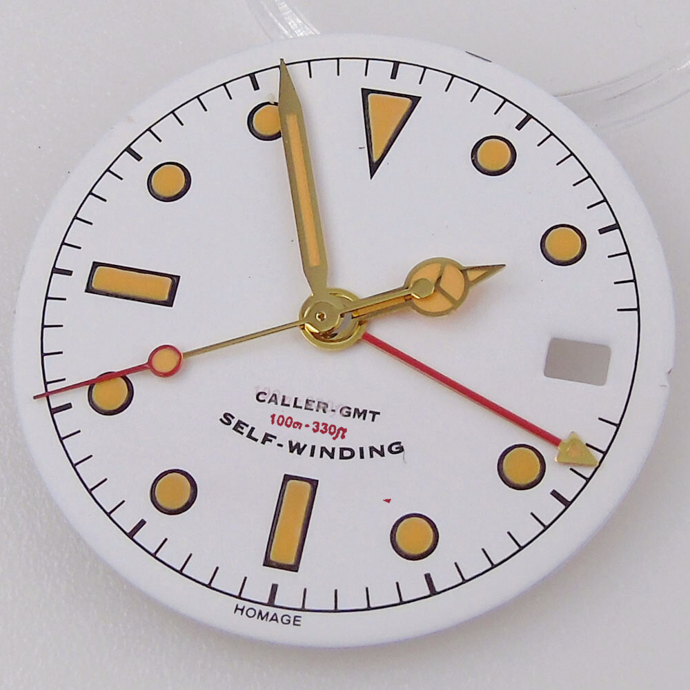29mm Black White Watch Dial Lume Gold Hand fit NH34A NH34 GMT Accessories Part