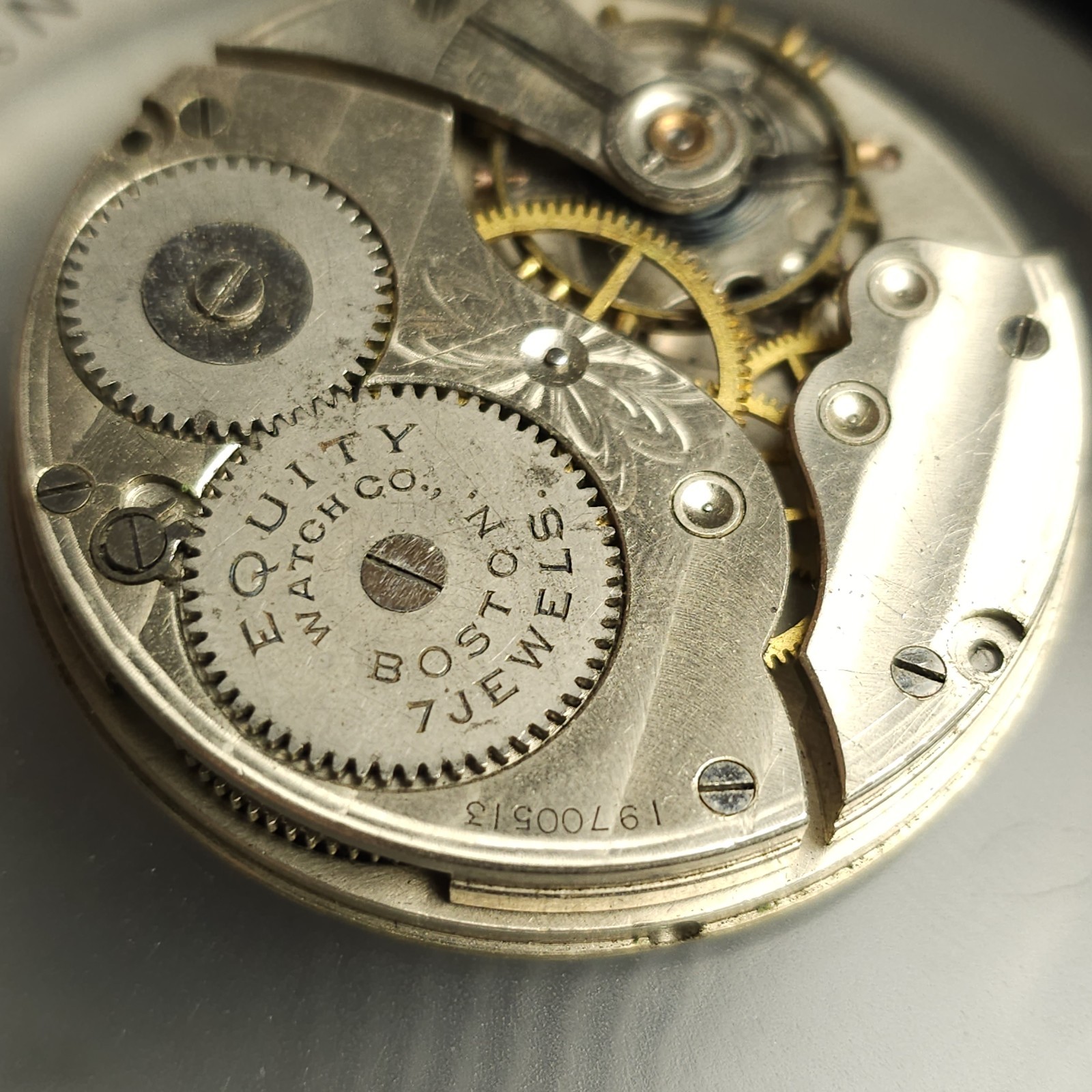 1914 Waltham Equity Pocket Watch Movement 17s 7j Boston