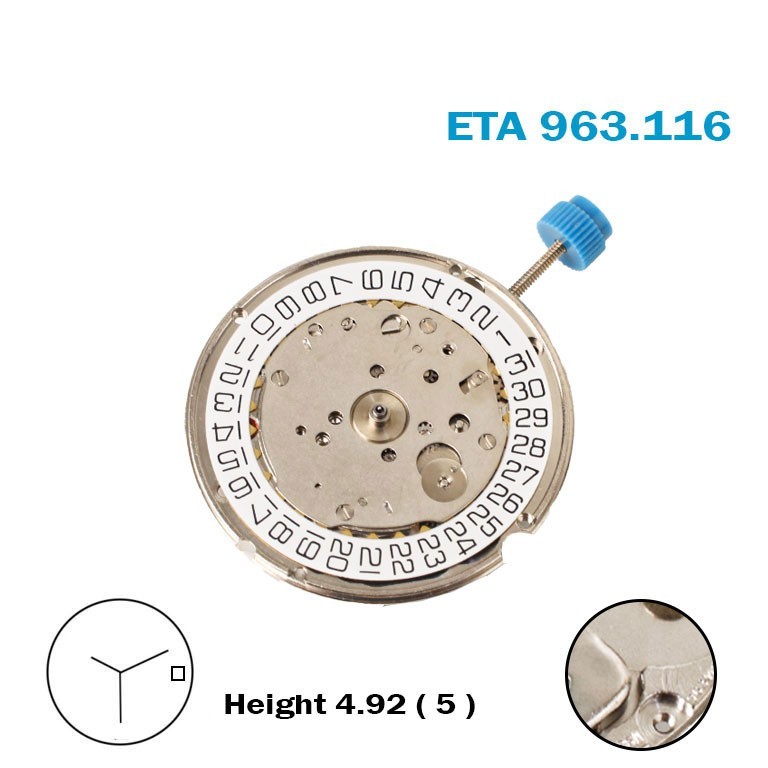 ETA 963.116 or 963.114 SWISS🇨🇭 Made Movement, White Date Disk at 3 , 3Hands