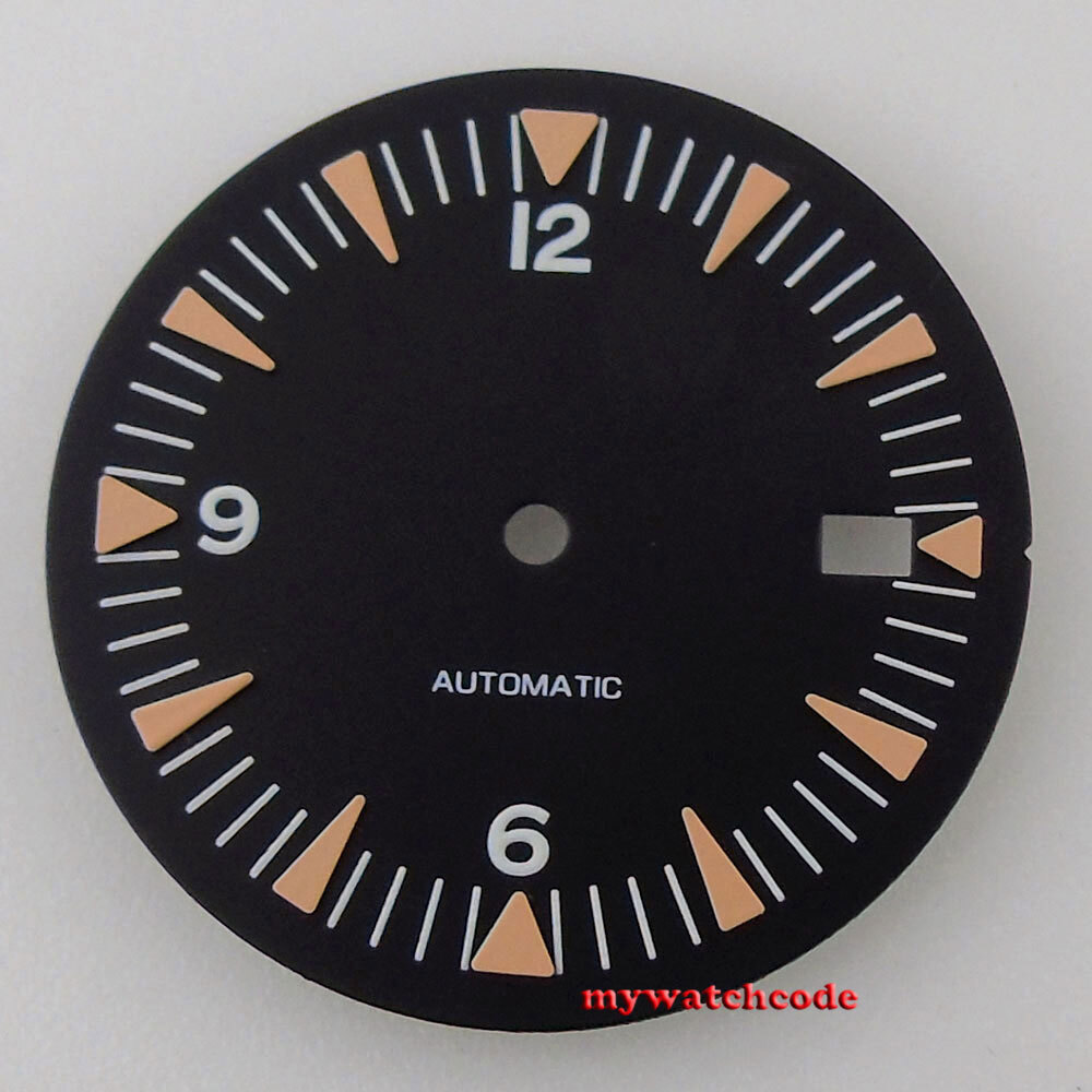 32mm Black Dial Luminous Mark Fit Vintage Japan NH35 NH36 Movement Watch