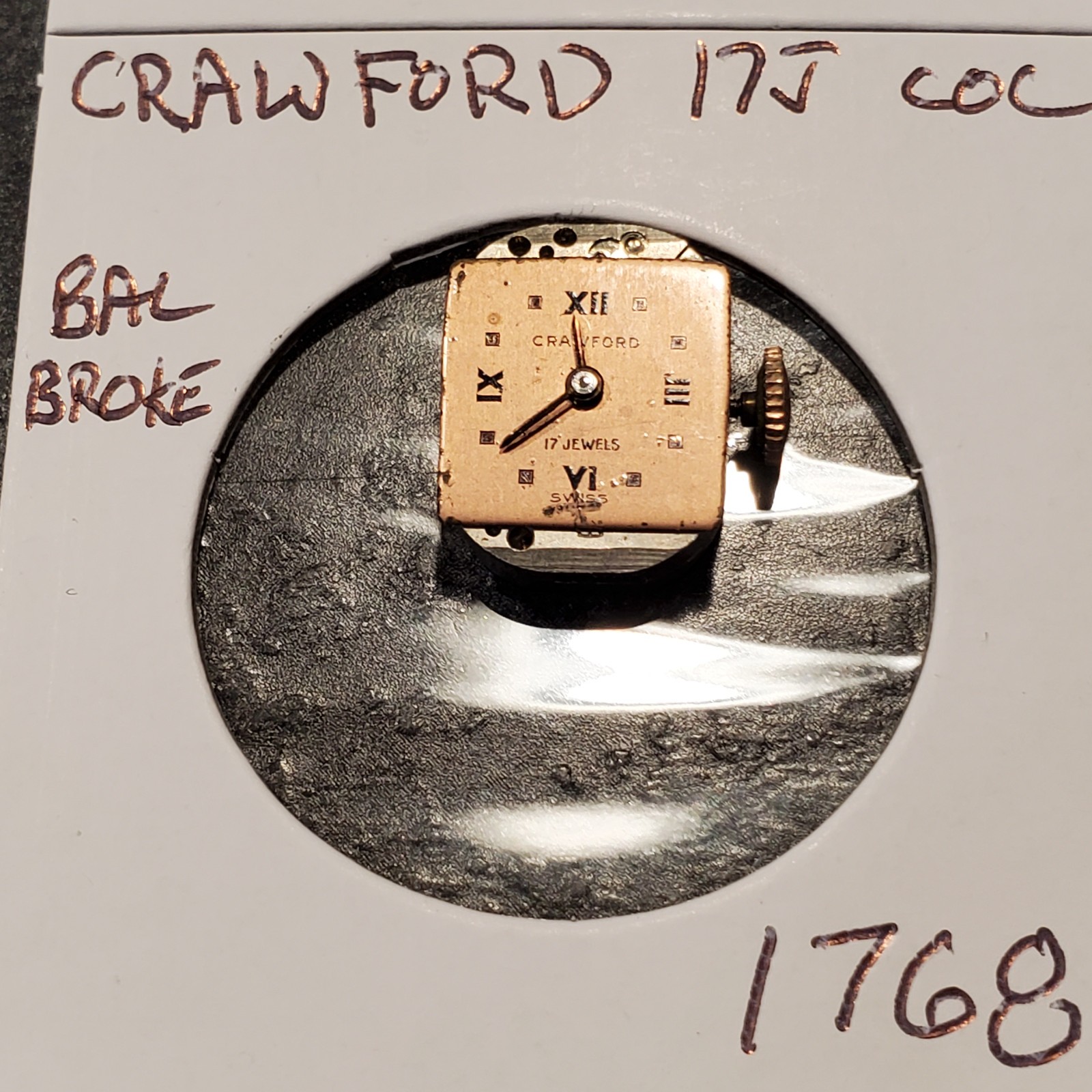 LADIES CRAWFORD WRIST WATCH MOVEMENT 17J COC #1768