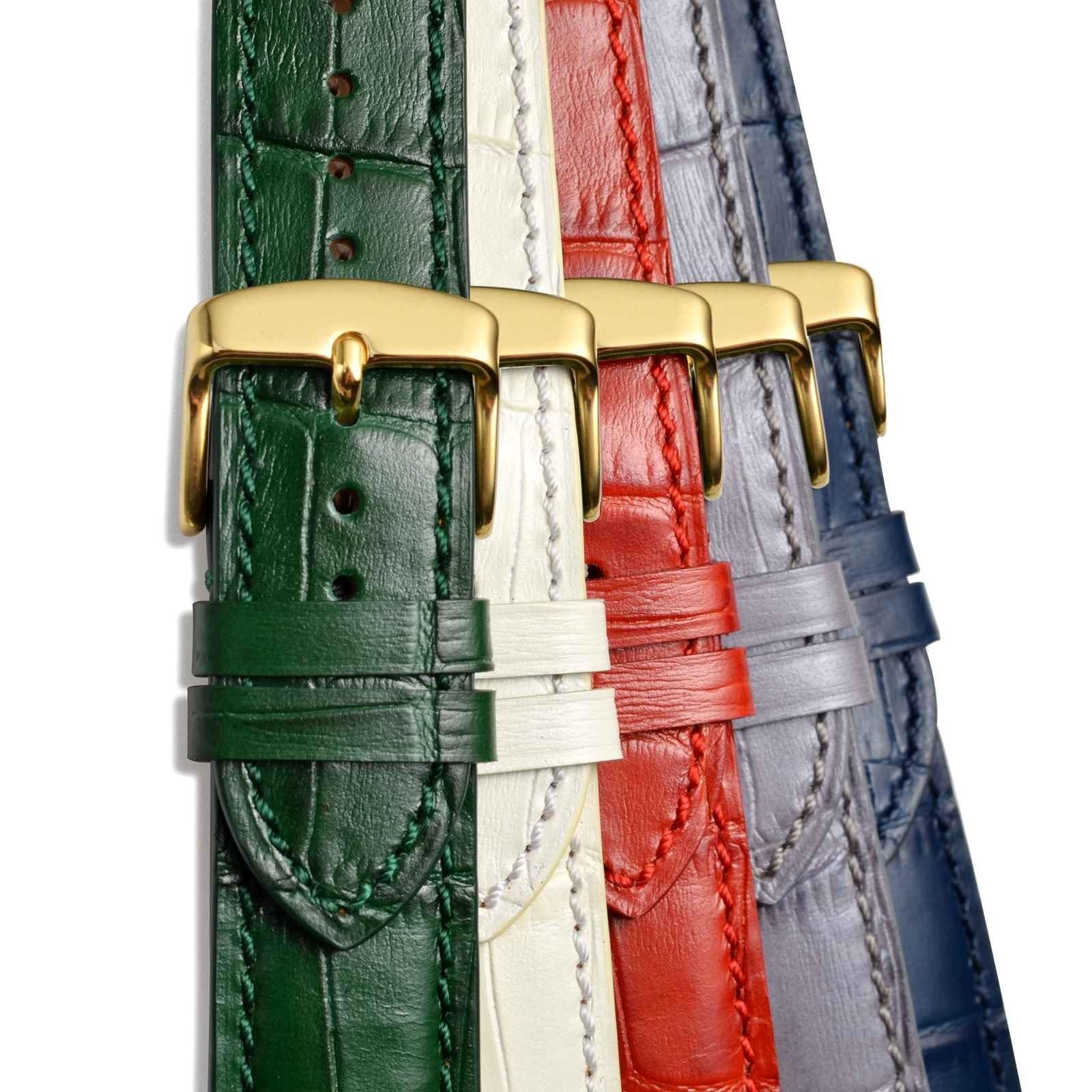 WOCCI 19mm Watch Band, Italian Leather, Embossed Alligator Grain, G… Fast Ship
