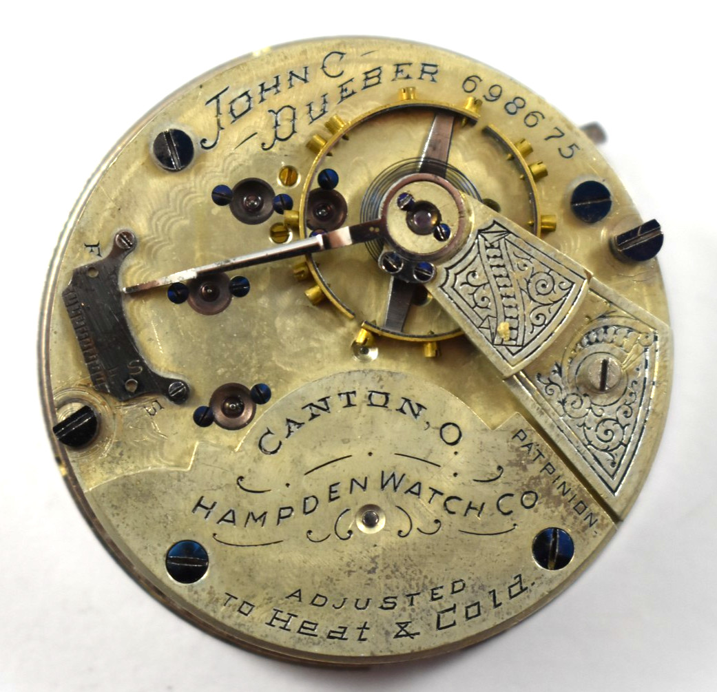 Vintage Hampden John C Dueber 18s 15J OF Railroad Pocket Watch Movement lot.ra