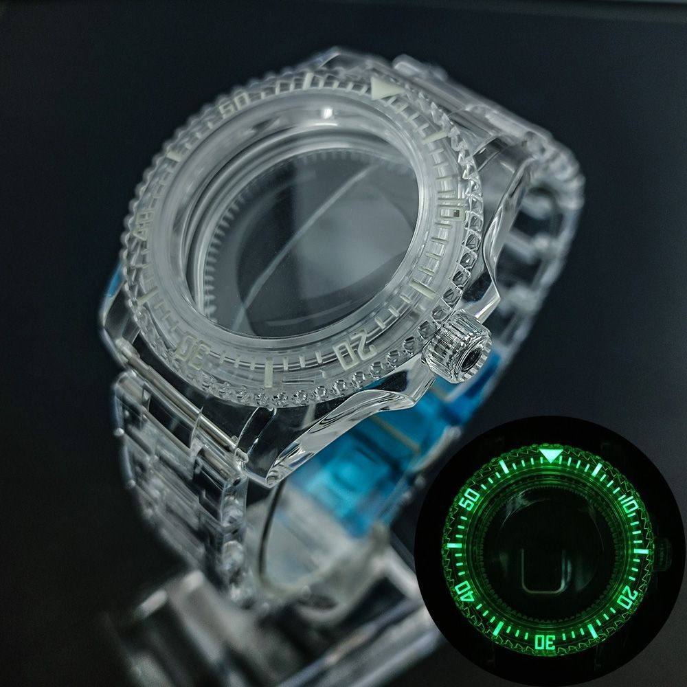 40.5mm Transparent Acrylic Luminous Watch Case For NH35 Movement Fit Diver Style