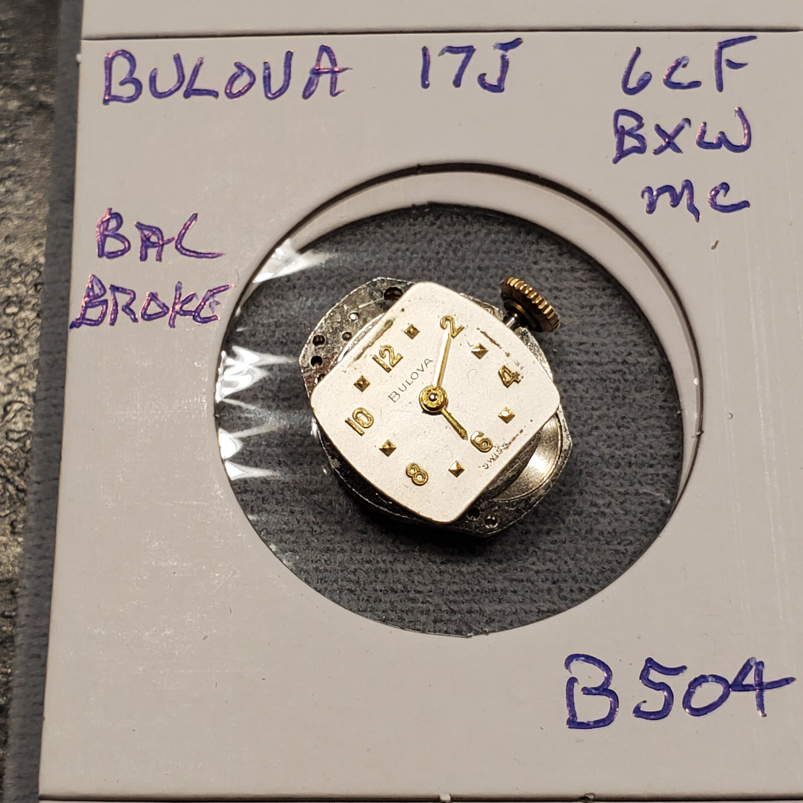 LADIES BULOVA 17j 6CF BXW MC WRIST WATCH MOVEMENT #B504