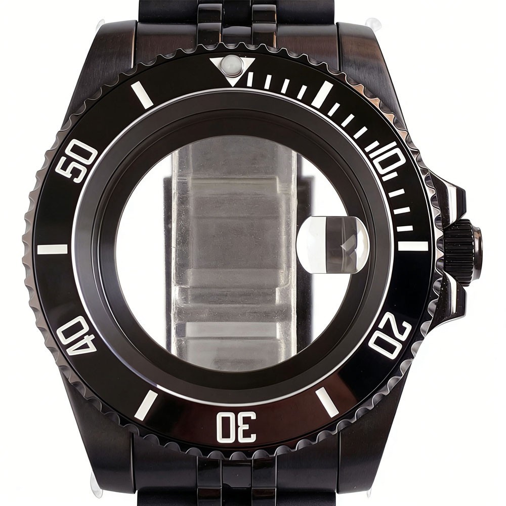40mm Black PVD Ceramic Bezel Watch Case Fit NH35 NH36 2824 Miyota Oyster Strap