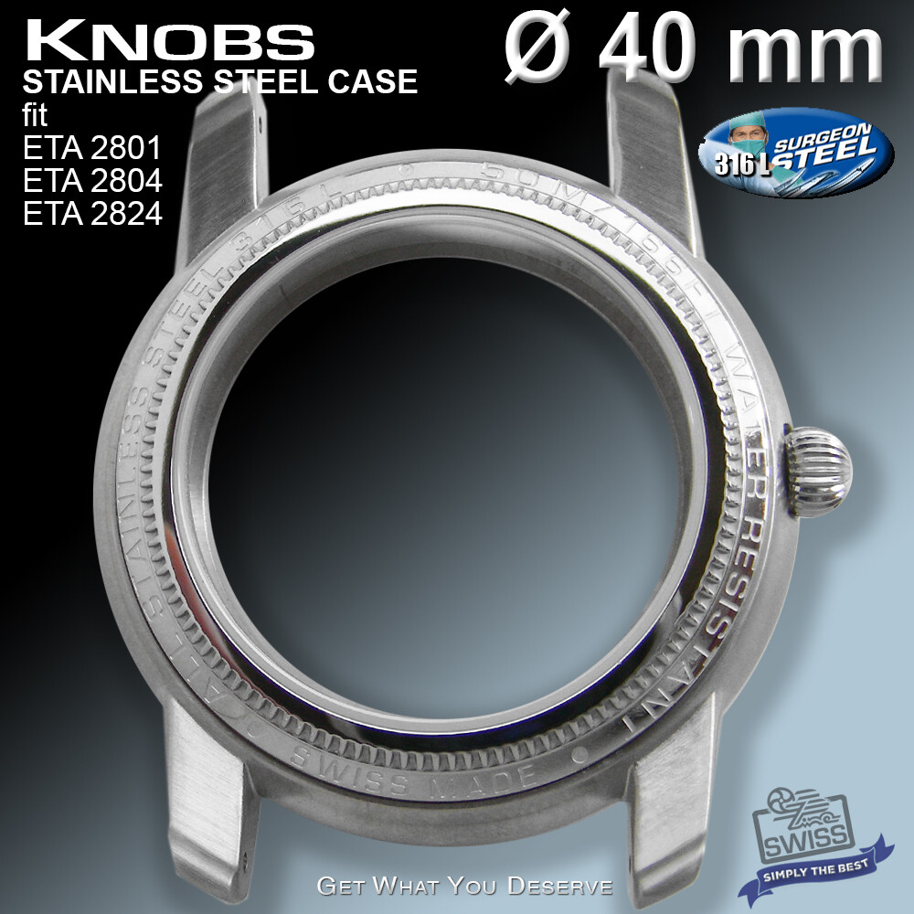 WATCH CASE KNOBS Ø 40 MM, WR 50 M, FOR ETA 2824-2 +++ SW 200 +++, ST. STEEL