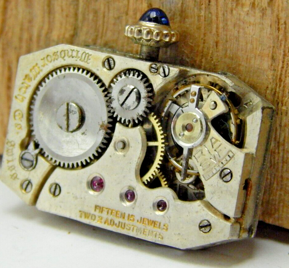 Vintage Windor watch co 15 jewel 2 Adjustment wrist watch movement dial & crown