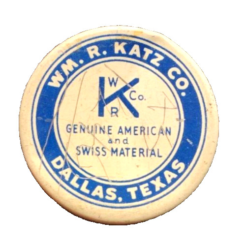 Watch Parts Tin Advertising Lithograph WM. R. Katz co. Dallas Texas 31.5mm