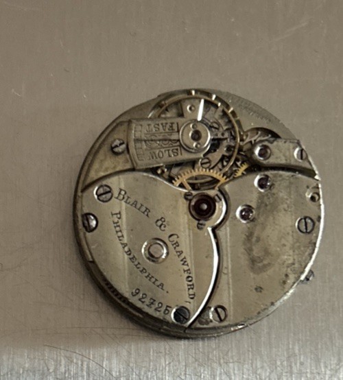 Antique Blair & Crawford Philadelphia Pocket Watch Movement Fancy face & Crystal