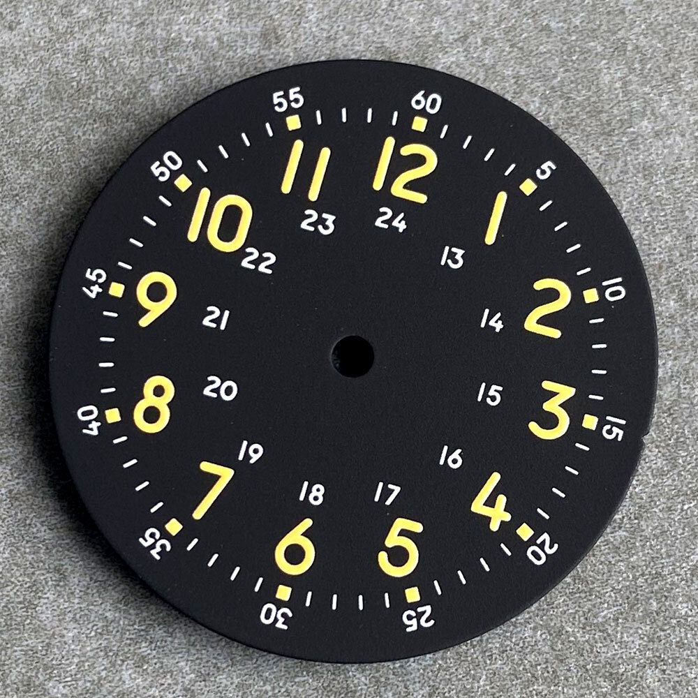 29mm Lume Yellow Mark Cream Black Field Watch Dial Fit NH35 NH38 PT5000 Parts