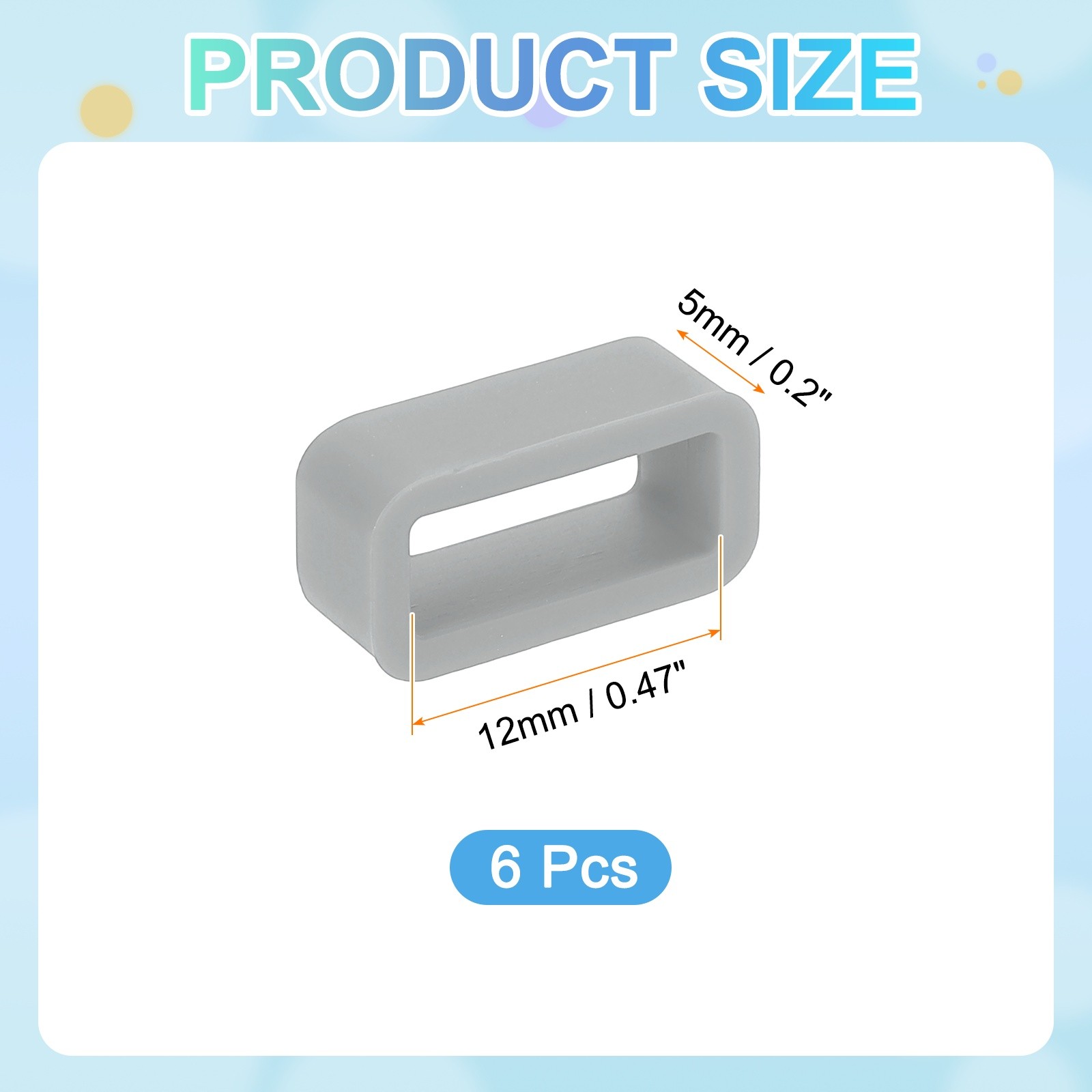6pcs 12mm Silicone Watch Bands for Strap, Grey