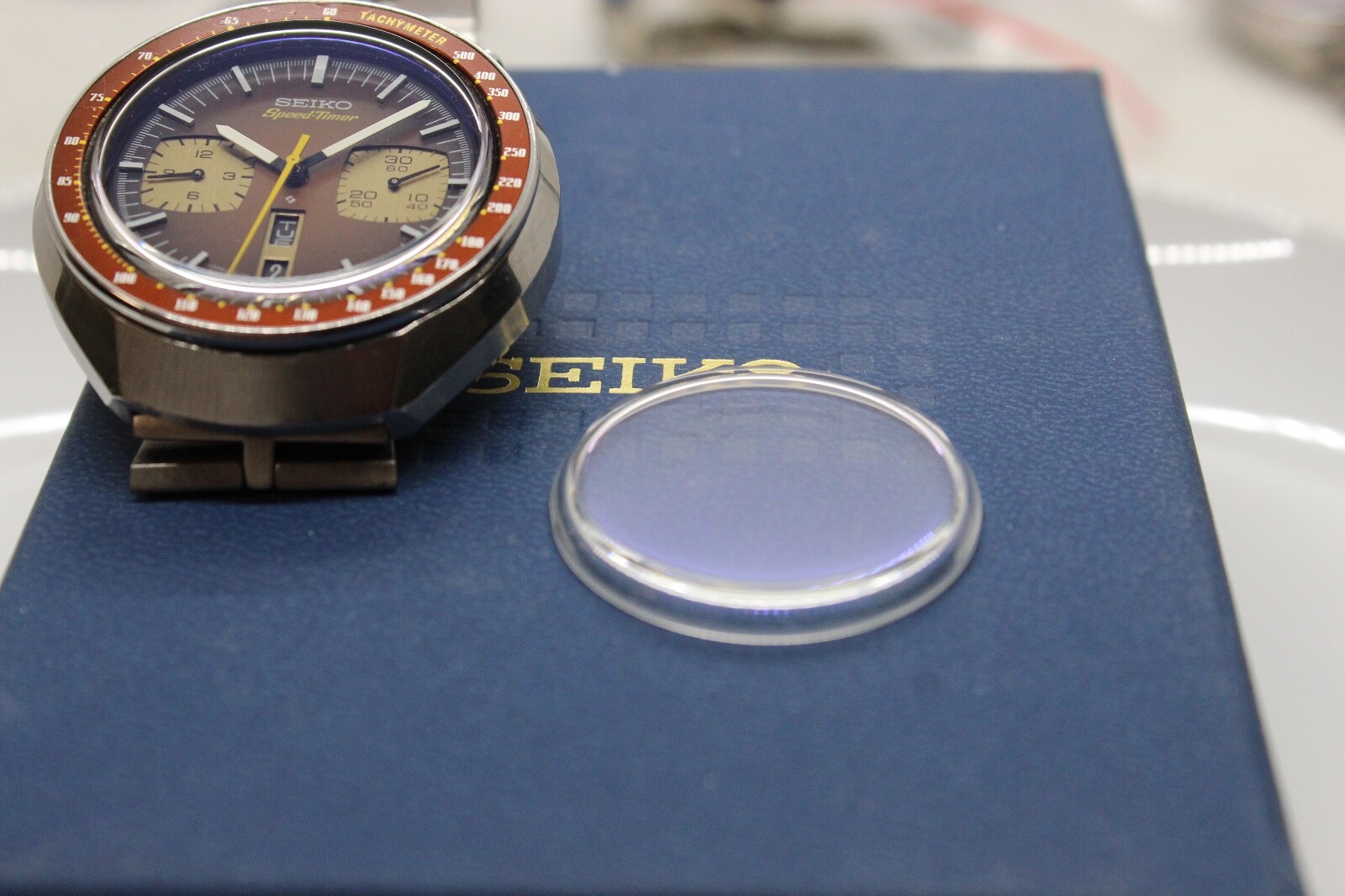 Blue Mineral Glass Crystal SEIKO 6138 6138-0040 6138-0049 Bullhead 340W14GN