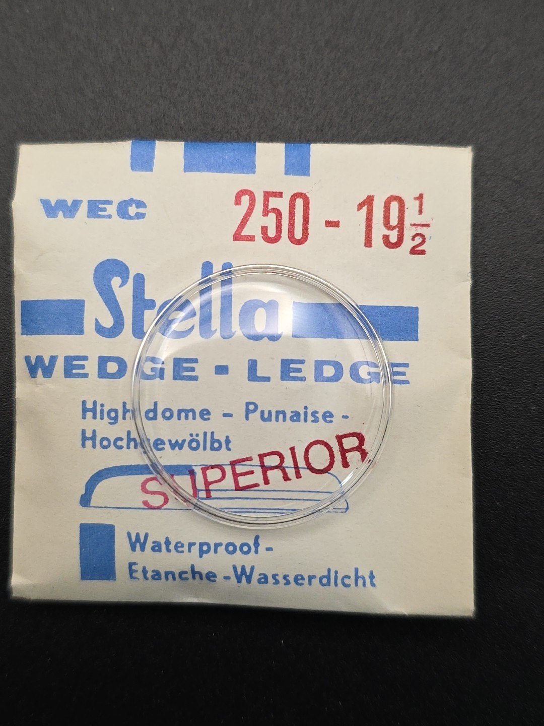Stella Wedge Ledge Watch Crystal WEC 250 19 1/2 HIgh Dome Waterproof