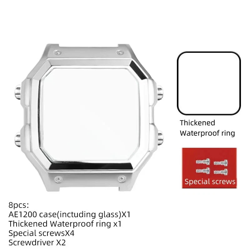 All Metal Watch Case for Ca.sio AE1200 3299 Silver Glass Waterproof Ring Genuine