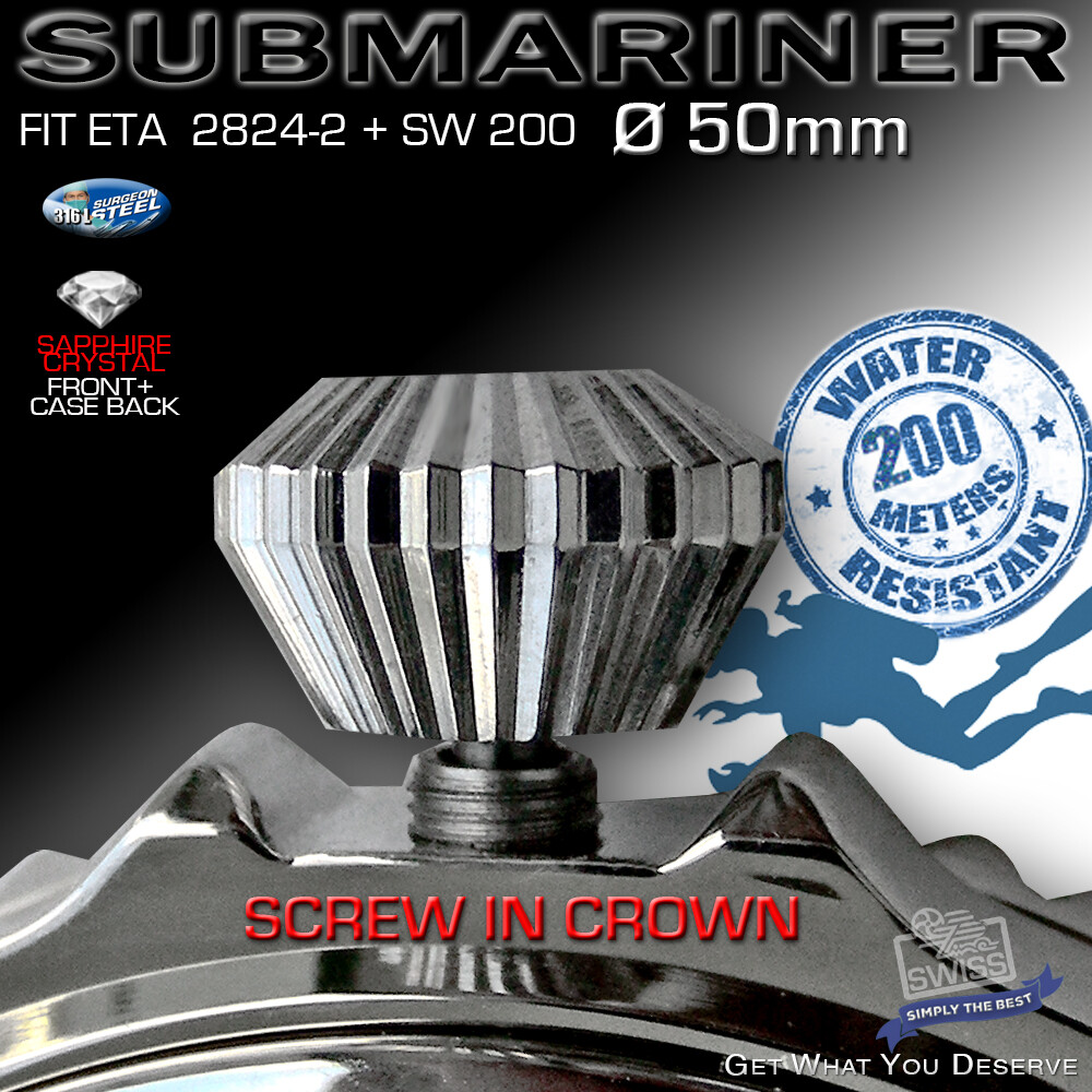 SUBMARINE CASE Ø 50 MM, 200M ATM, ETA 2824-2 OR SW 200, ST-STEEL, BLACK PVD