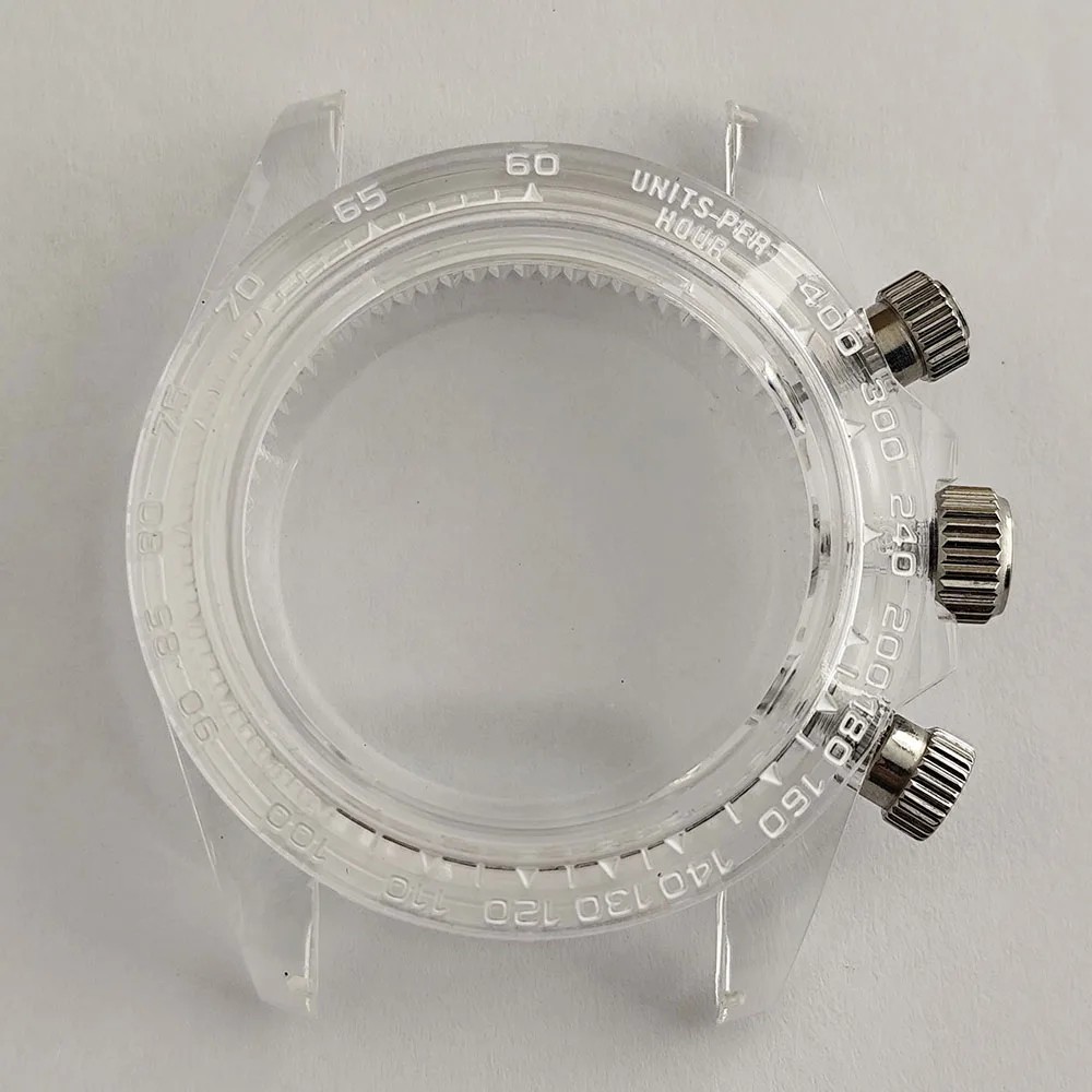 39.3mm Transparent Watch Case Acrylic Case for VK63 Movement Wristwatch Parts