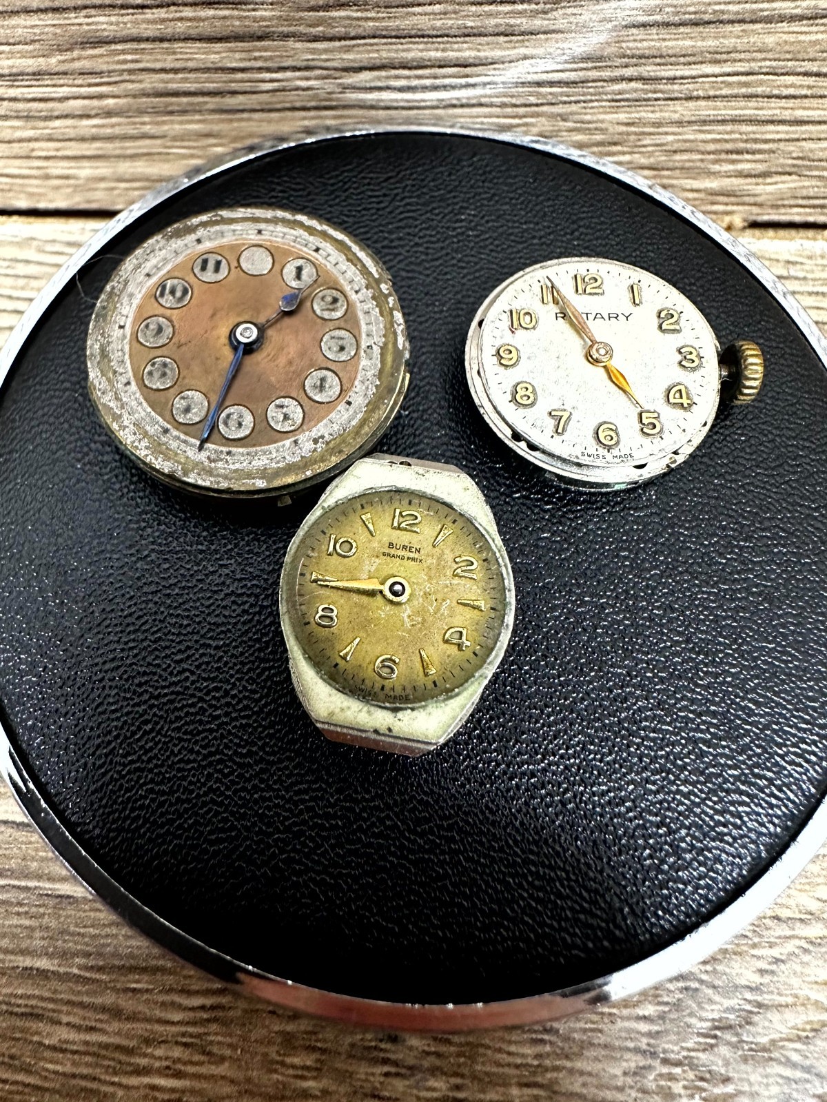 Lot of 3 Vintage Buren Grand Prix / Rotary Mechanical Movement Watch – For Parts