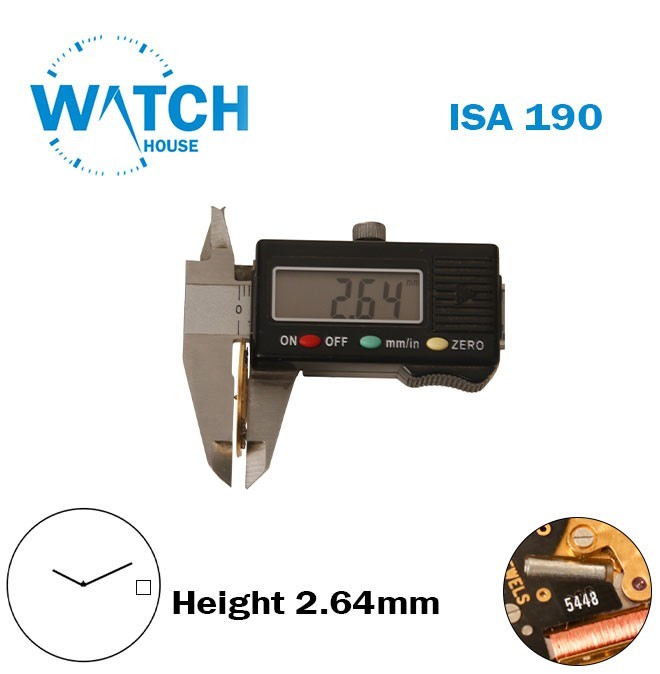 ISA 190 Watch Movement Swiss -H:2.64mm-White Date Disk at 3-2 Hands-Decorated.