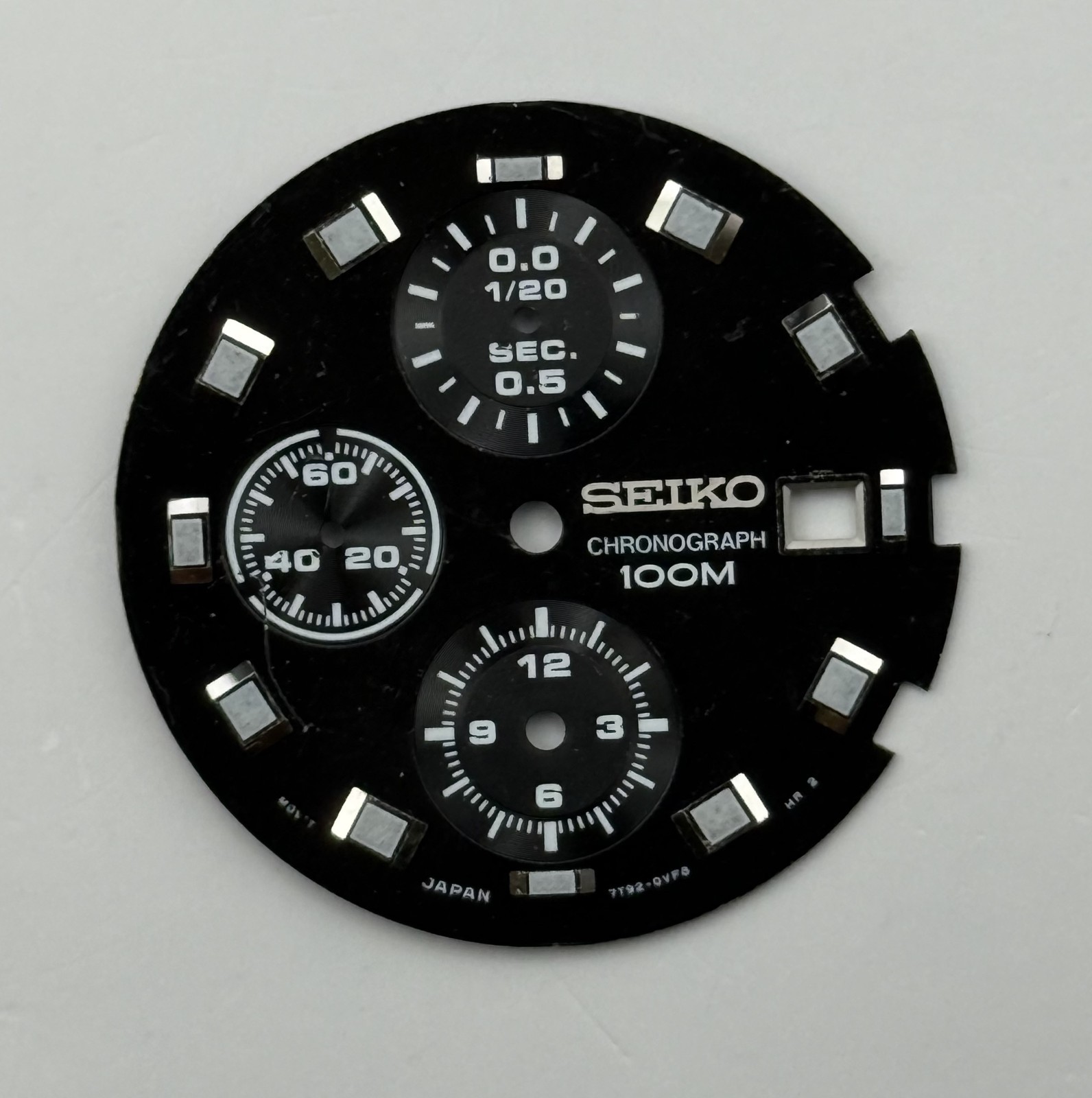 Seiko 7T92-0VF8 Watch Dial Chronograph 100M Black Spare Parts Repair 29.9mm