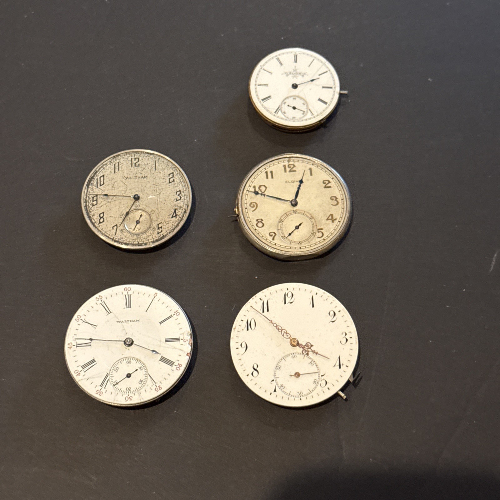 5 Antique Pocket Watch Movements Parts Elgin Waltham+