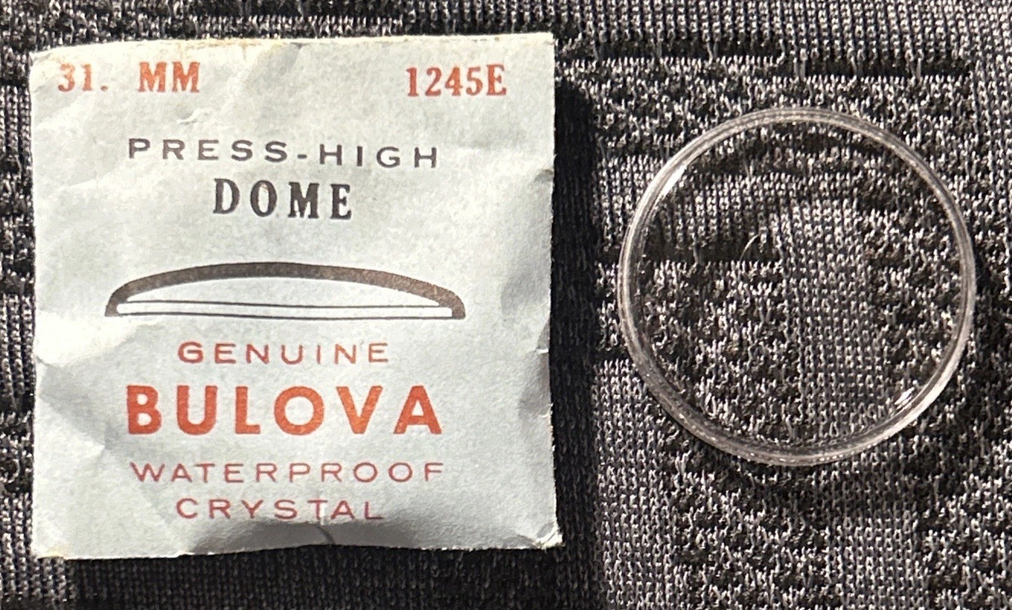 Vintage Genuine Bulova Press-High Dome #1245E Watch Waterproof Crystal 31MM NOS