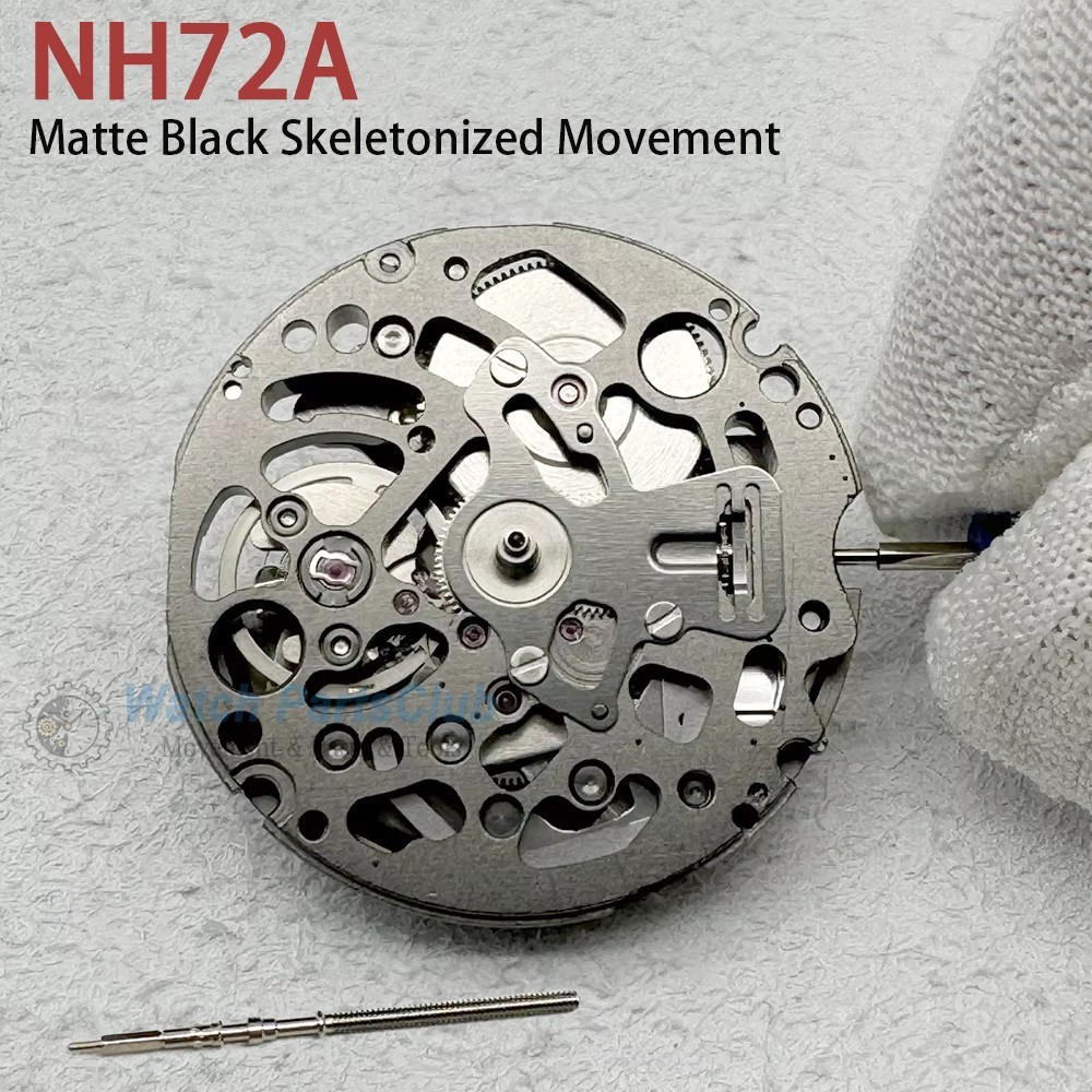 Japan NH72 Black Skeletonized Mechanical Movement 24 Jewels High Accuracy