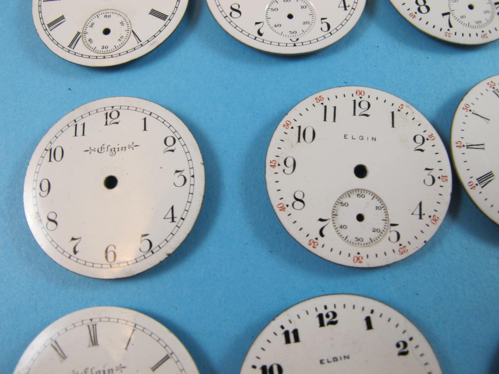 ELGIN ANTIQUE POCKET WATC DIALS 10 PIECES ONE SIZE 1.137 INCHES CLEAN LOOKERS