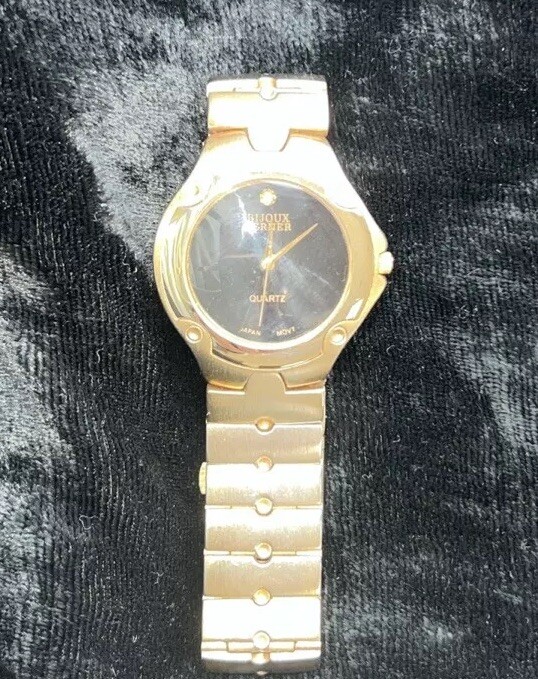 Vintage Bijoux Terner Mens Museum Watch Japan Movement Stainless Black face dial
