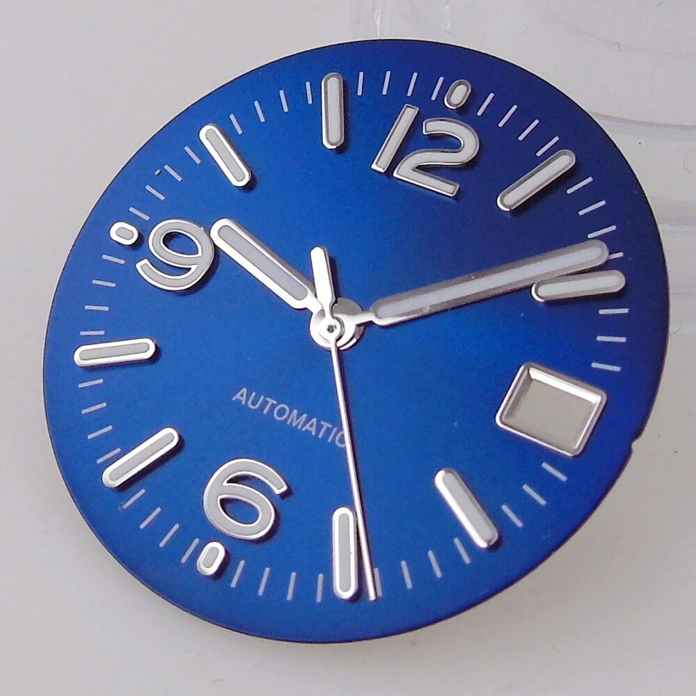 29mm Blue Black White Dial Date Window Fit Automatic NH35 NH36 7S26 Watch Parts