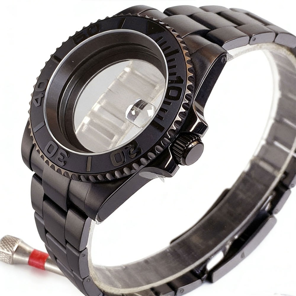 40mm Black PVD Ceramic Bezel Watch Case Fit NH35 NH36 2824 Miyota Oyster Strap