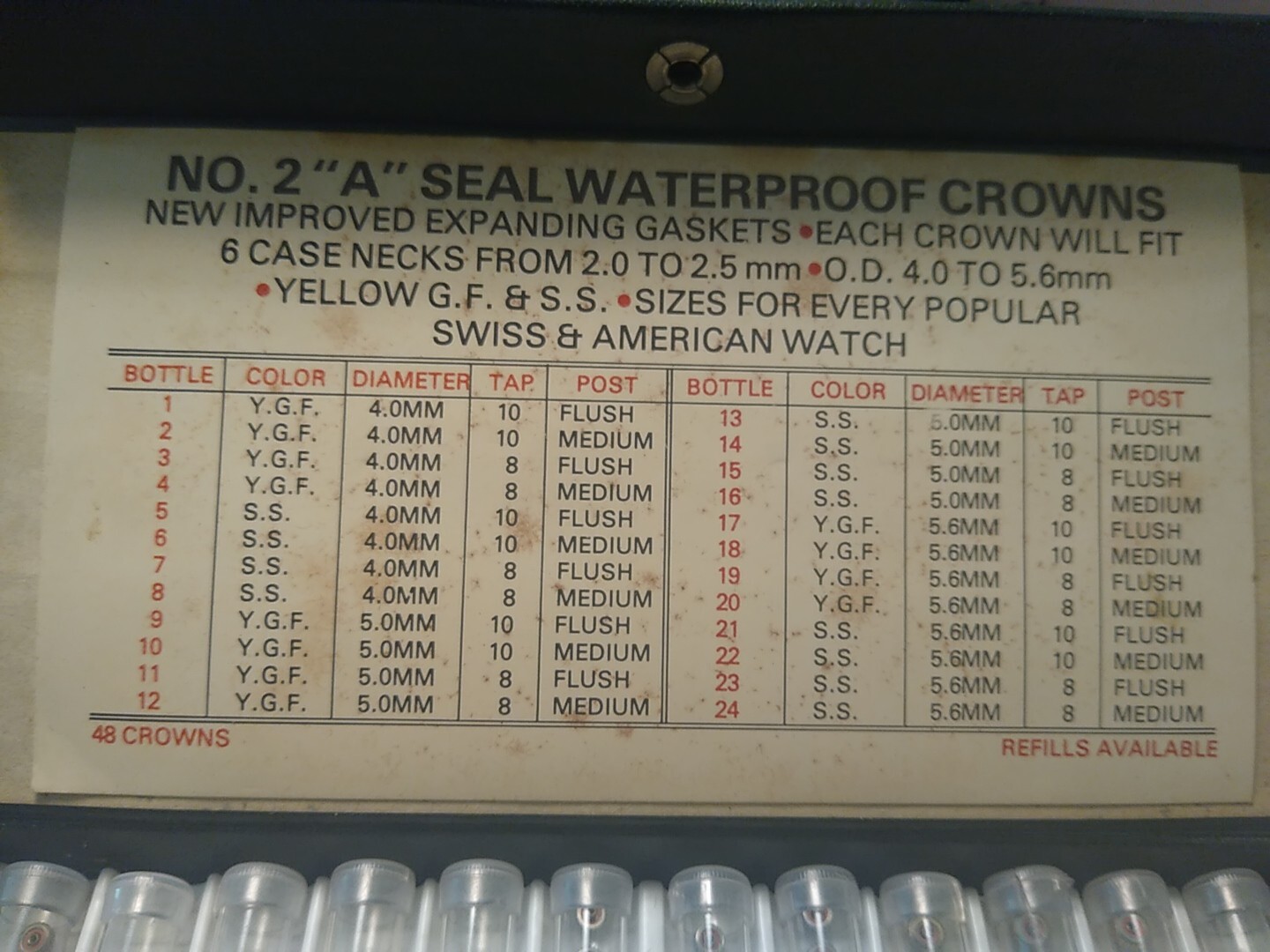 Vintage Barton and Chase 190106 no.2 “A” seal waterproof crowns 2-2.5mm Nice box