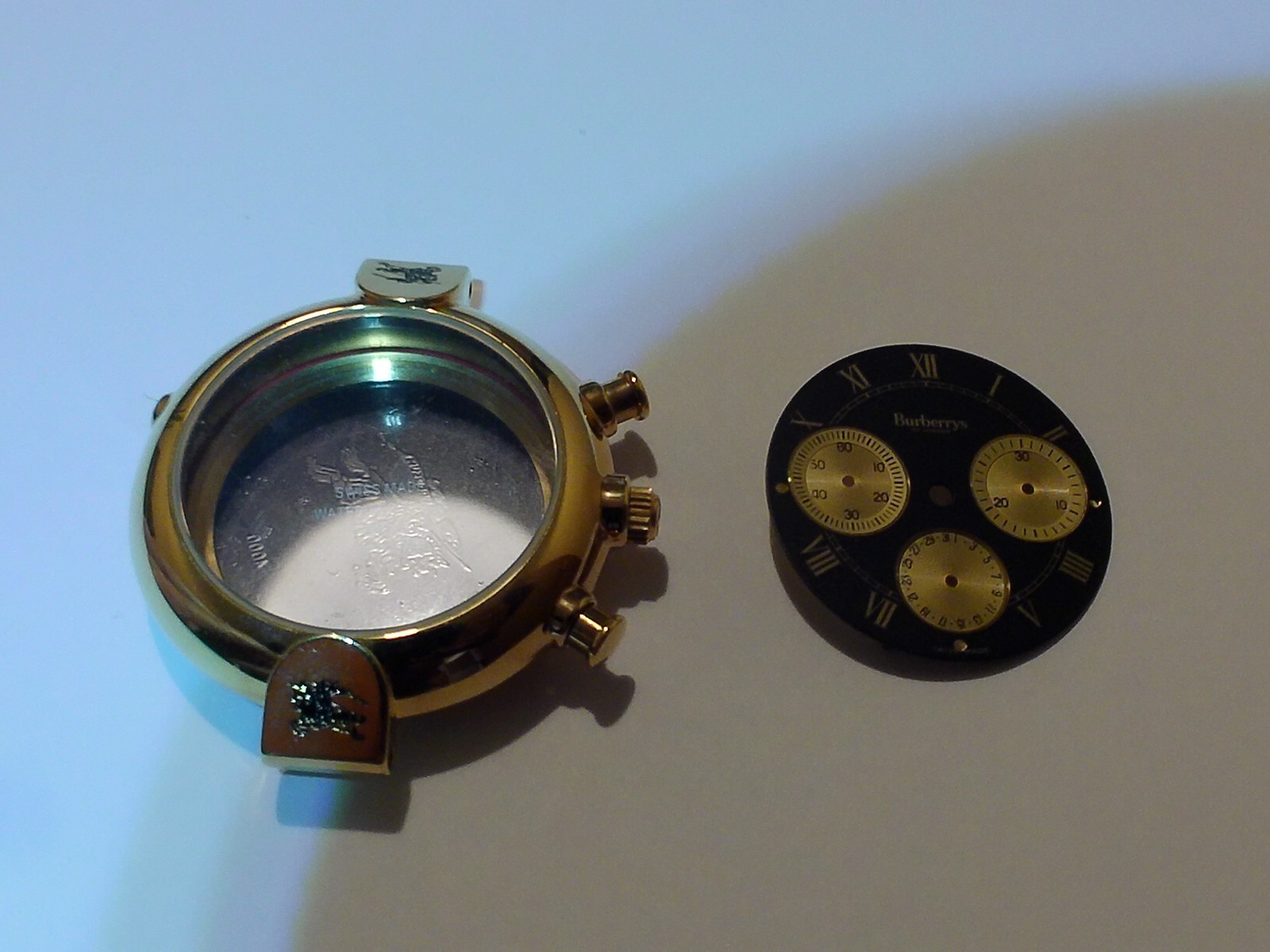 NOS Genuine BURBERRY WATCH CASE + DIAL , MODEL 4000, GOLD PLATED