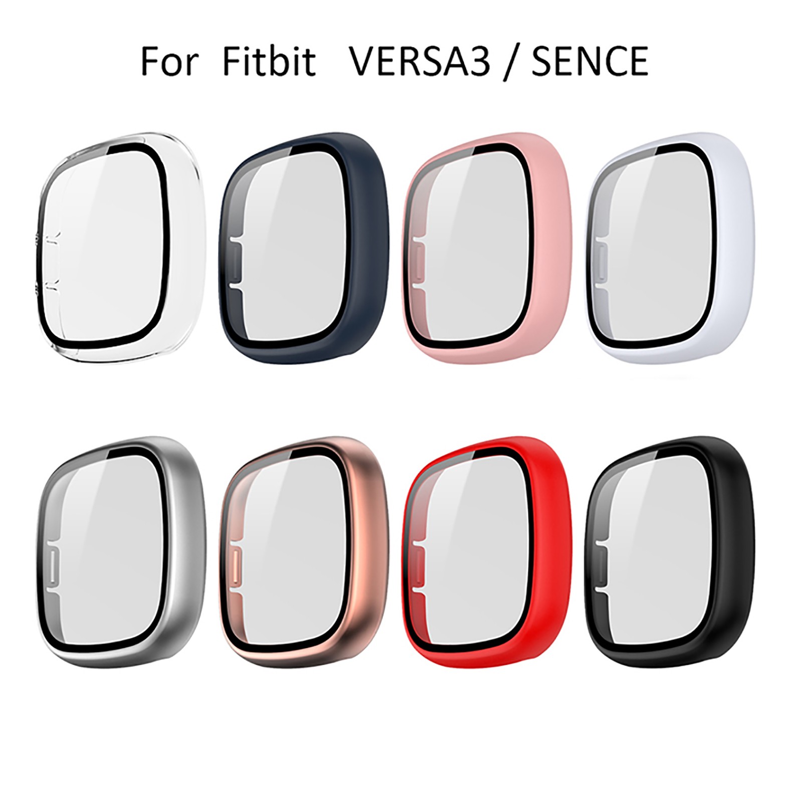 Watch Case PC+Tempered Film Case Protective Case for Fitbit Versa 3/Sense