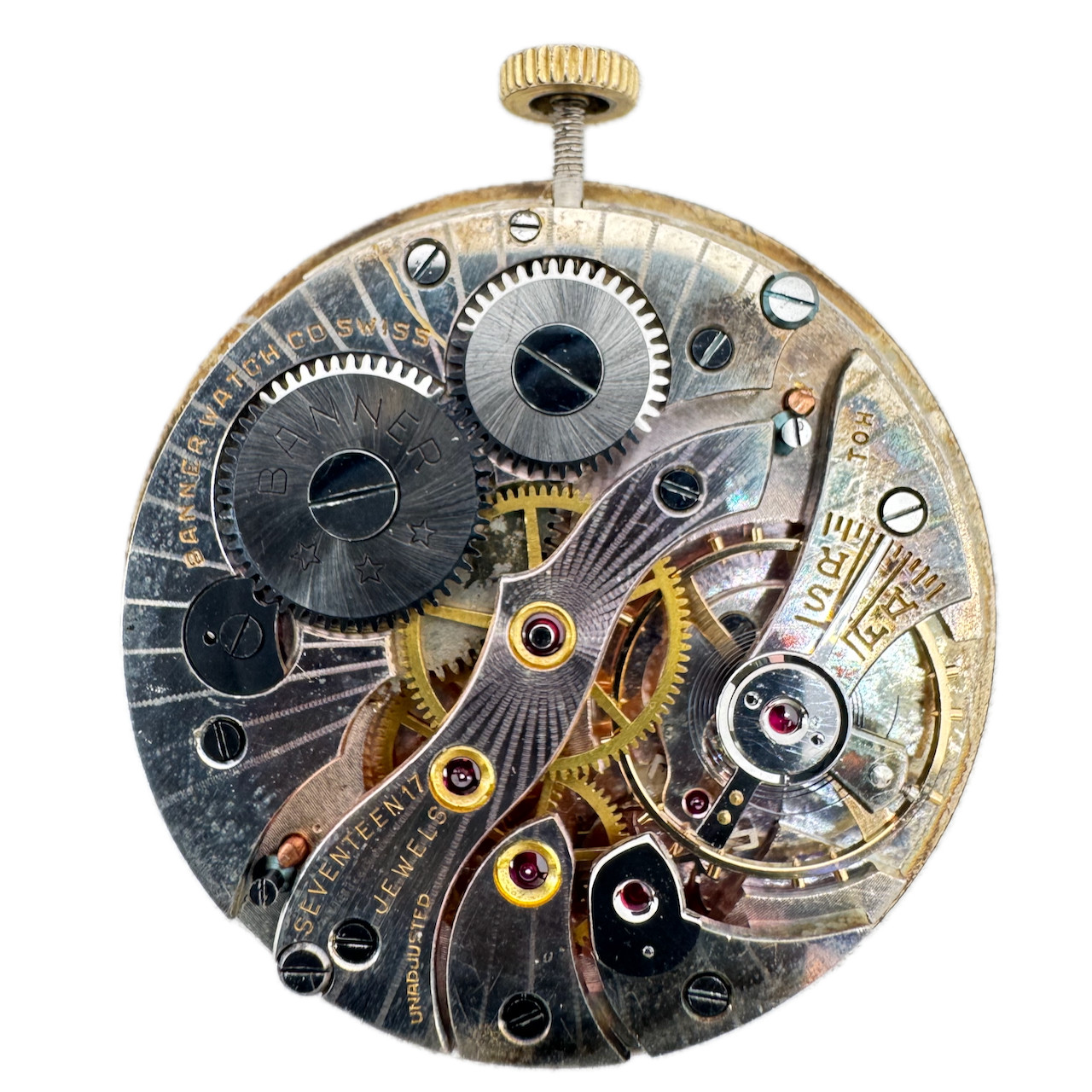 Antique 40.5mm Banner Precision 17 Jewel Mechanical Pocket Watch Movement Swiss