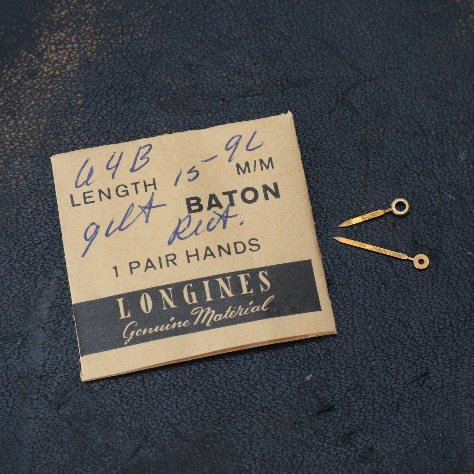 NOS Longines 9L Gilt Baton Rectaline Pair Hands 15mm Watch Part 64-B (#C6D9)