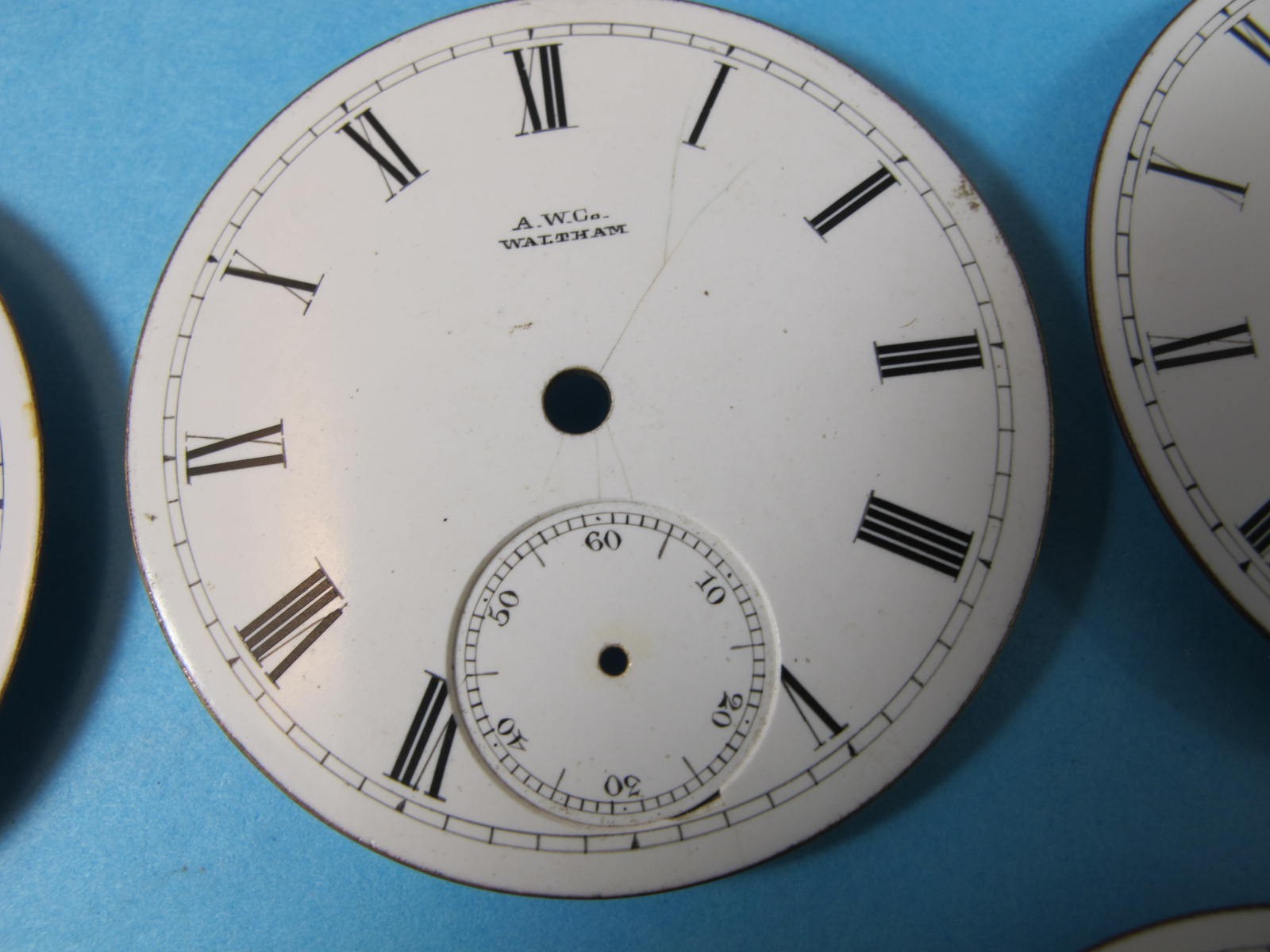 AMERICAN WATCH CO AW CO WALTHAM 18S POCKET WATCH DIAL GROUP OF five