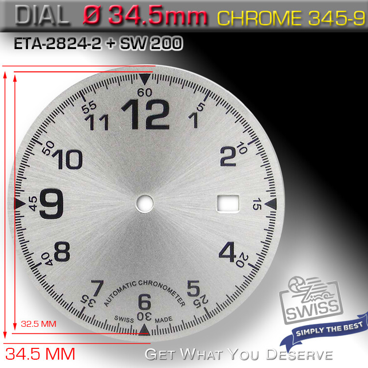 DIAL FOR MOVEMENT ETA 2824-2 + SW200 Ø 34.5 MM, CHROME SUNBRUSH