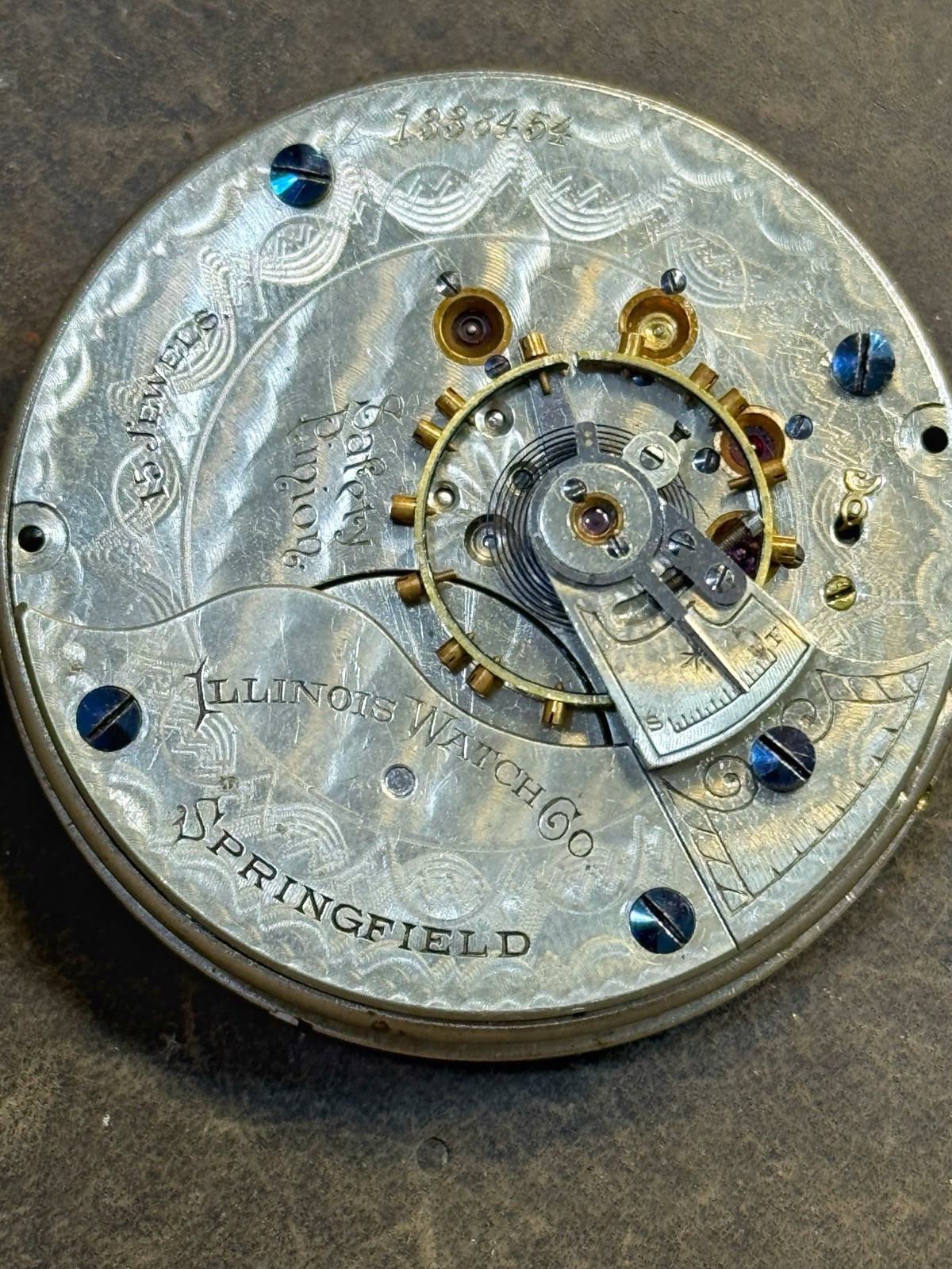 Antique Illinois Watch Company Springfield American Pocket Watch Movement Repair