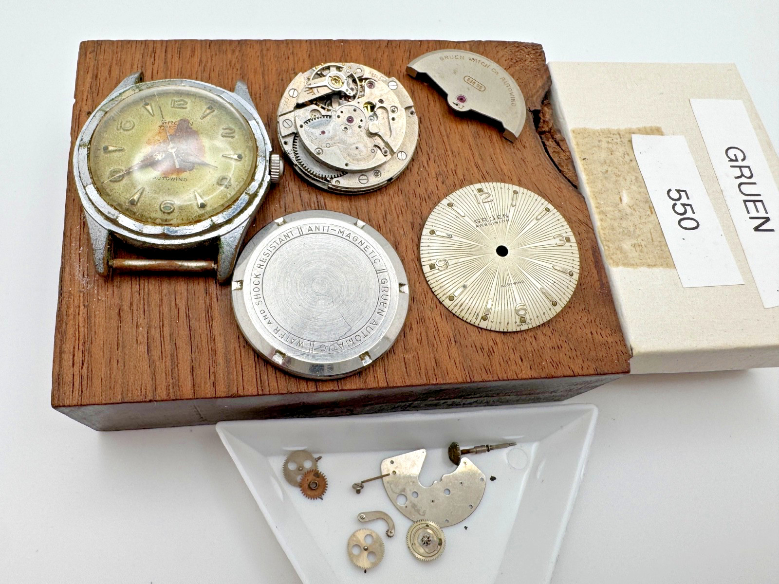 Vintage Gruen 550SS movement parts lot. For parts/repair case, dial, rotor etc