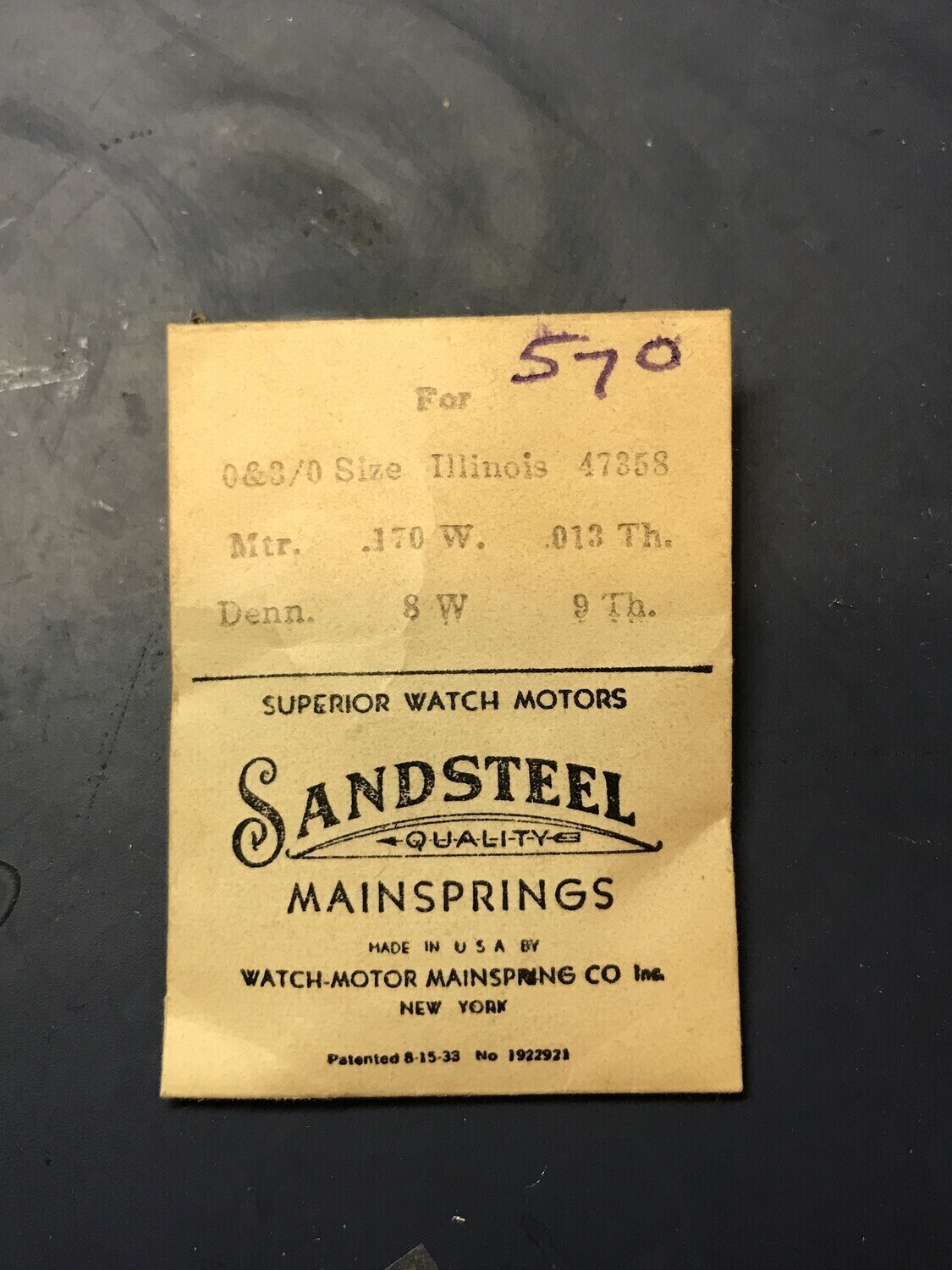 Sandsteel Mainspring for Illinois 0s & 3/0s Factory No. 47358 – Steel